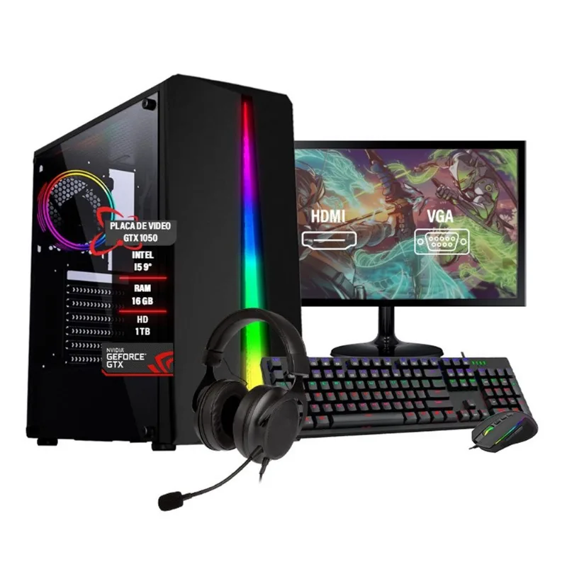 Pc Gamer Completo i5 9º GTX1050 RAM16GB HD 1TB ssd 480GB 24
