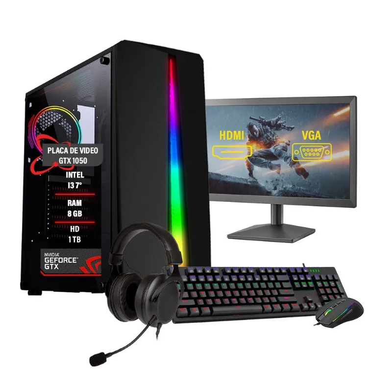 Pc Gamer Completo I3 7° Ram 8Gb GTX1050 HD 1TB ssd 120GB