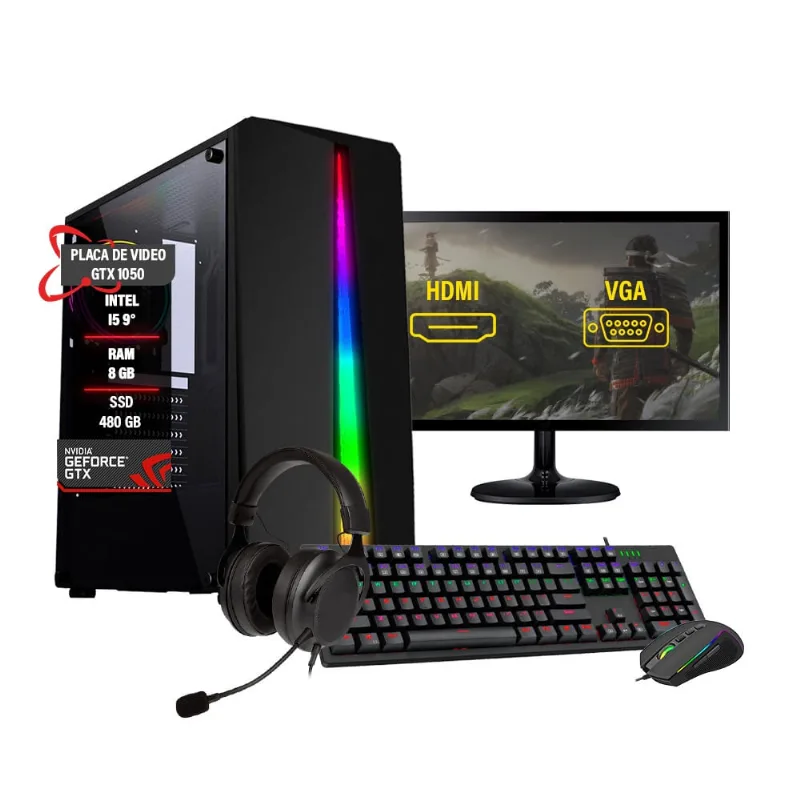 Pc Gamer Completo Intel Core I5 9° ram 8Gb ssd 480GB GTX1050