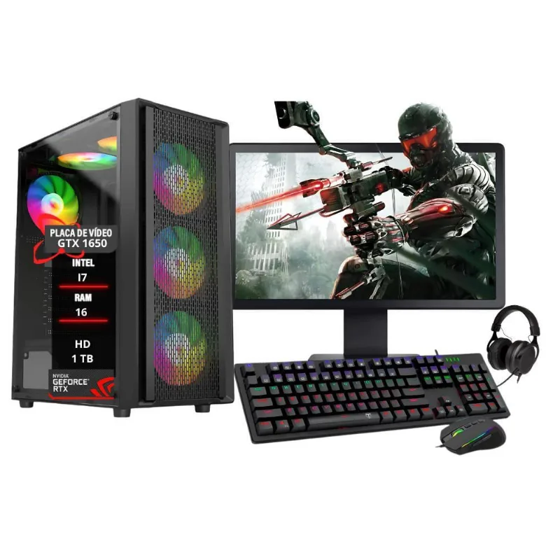Pc Gamer Completo Intel I7 3 Gtx1650 16Gb Hd 1Tb Ssd 120Gb