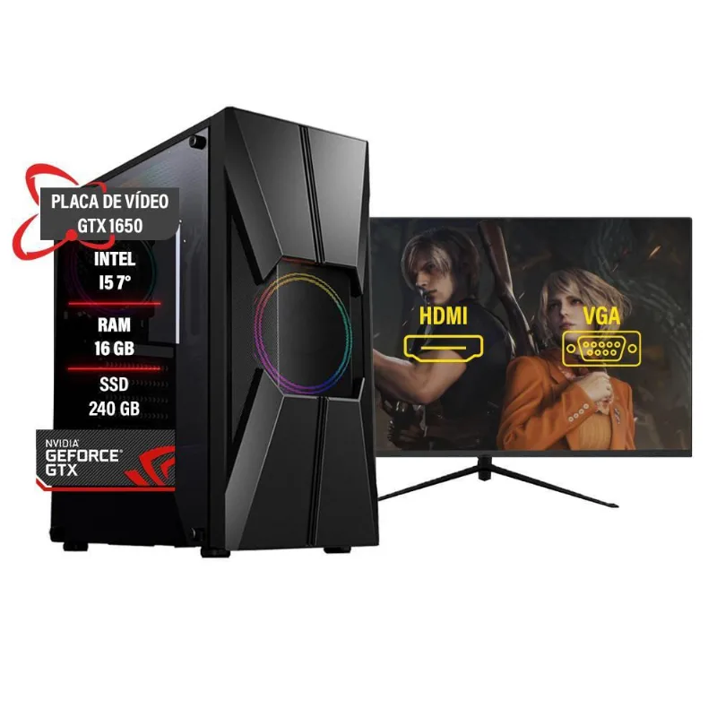 Pc Gamer Intel I5 7 Gtx 1650 Memória 16Gb Ssd 240Gb 24