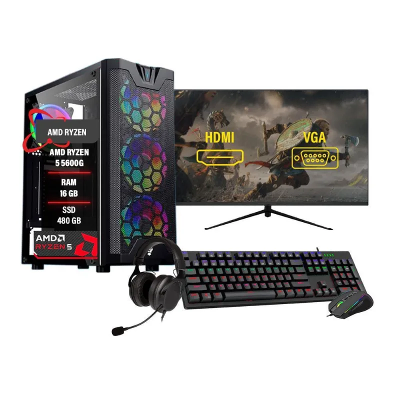 Pc Gamer Ryzen 5 5600G 16Gb Ram Ddr4 Ssd 480Gb Monitor 27