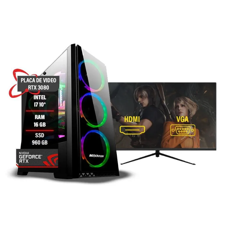 Pc Gamer I7 10 16Gb Ram Rtx 3080 10Gb Ssd 960 Monitor 27
