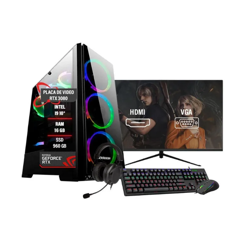 Pc Gamer Completo I9 10 16Gb Ram Rtx 3080 10Gb Ssd 960Gb 27