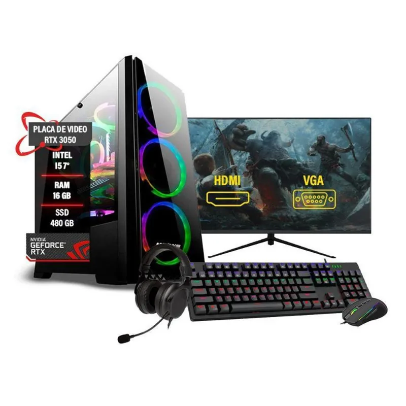 Pc Gamer Completo I5 7 Ram 16Gb Rtx3050 Ssd 480Gb Hd1Tb 24