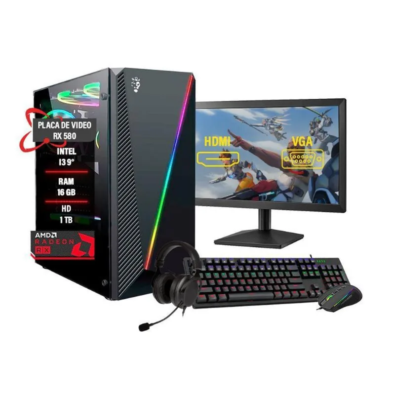 Pc Gamer Completo I3 9 Ram 16Gb Rx580 Ssd 240 Hd 1Tb 21