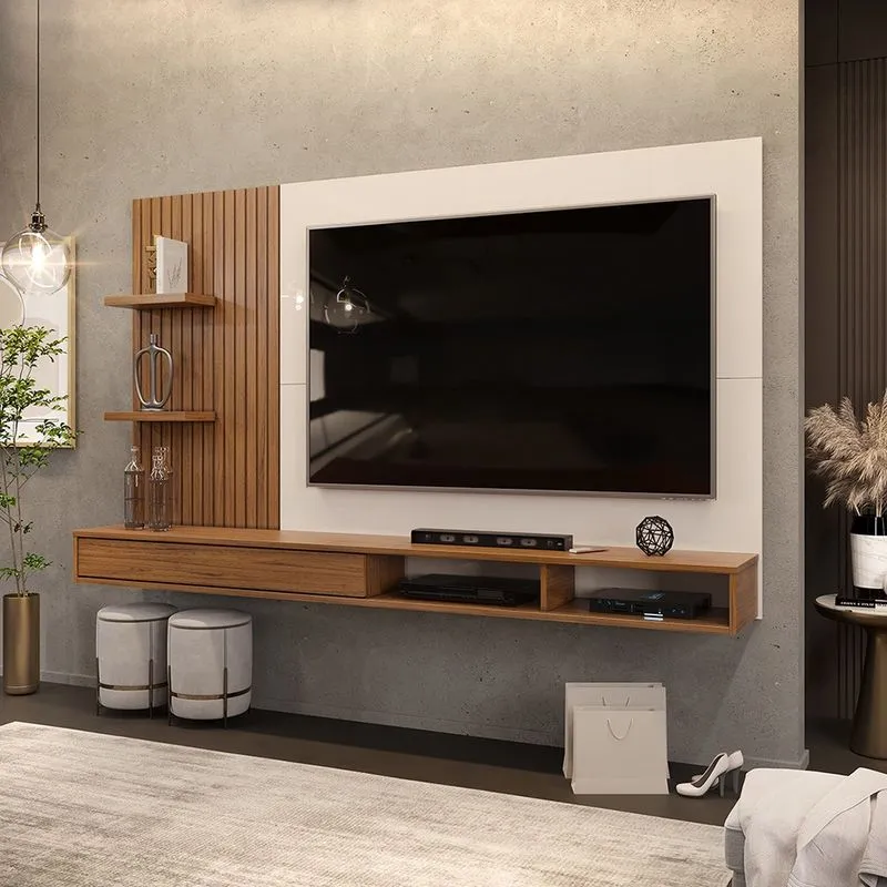 Painel para TV até 60 Polegadas 01 Porta Bento Freijó Off White dj Móveis