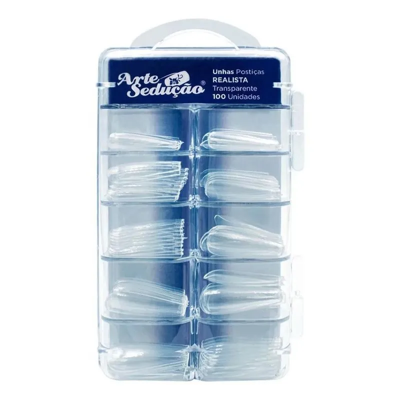 3x Unhas Postiças Realista Transparente, 100 Und, Arte Seduç