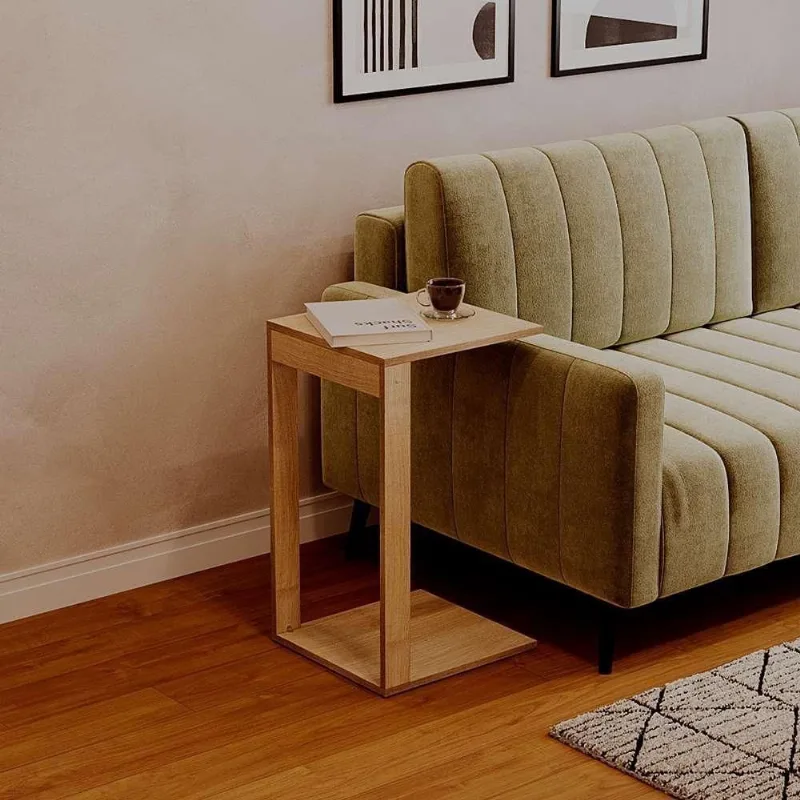 Mesa de Apoio Santorini Quadrado MDF MDP 30CM Carvalho Bege Mercado das Prateleiras