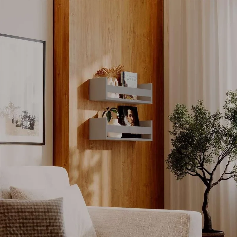 Prateleira Kit 2 Porta Objetos 70X12CM MDF Suporte Invisível Organizador Sala Cinza Claro