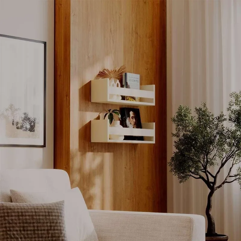 Prateleira Kit 2 Porta Objetos 70X12CM MDF Suporte Invisível Organizador Sala Bege Claro