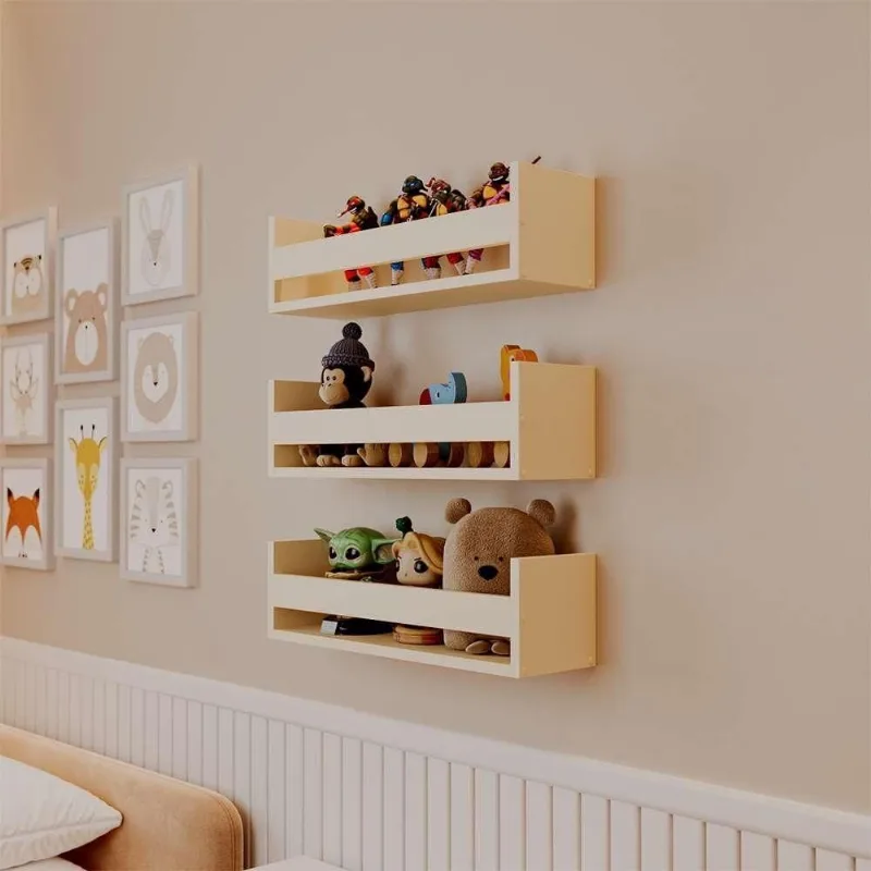 Prateleira Kit 3 Porta Brinquedos Retangular MDF Suporte Invisível Organizador Sala Bege Claro