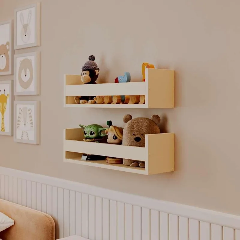 Prateleira Kit 2 Porta Brinquedos MDF Fixação Suporte Invisível Organizador Sala Bege Mercado