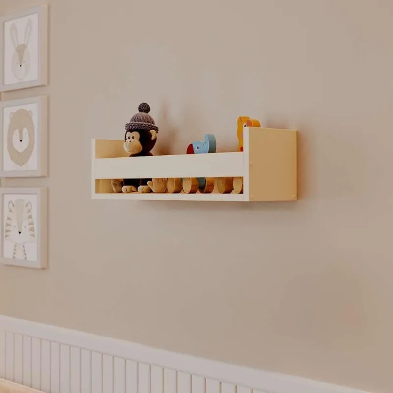 Prateleira Porta Brinquedo Retangular MDF Suporte Invisível Organizador Sala Bege Claro Mercado