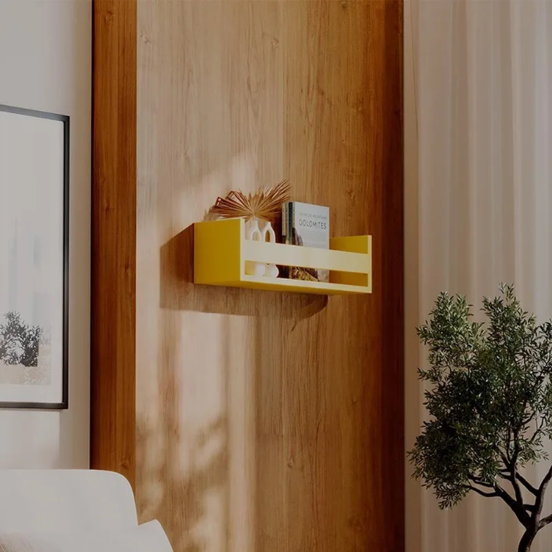 Prateleira Porta Objeto 70X12CM MDF Suporte Invisível Moderno Sala Amarelo Mercado das Prateleiras 3