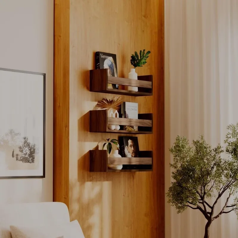 Prateleira Kit 3 Porta Livros Nogal 70 X 12cm MDF Suporte Invisível Sala Marrom Mercado