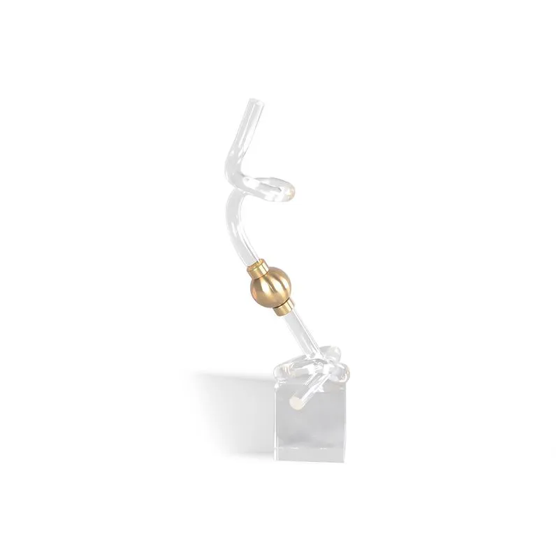 PEÇA DECORATIVA EM ACRÍLICO CRISTAL E METAL TRANSPARENTE E DOURADO