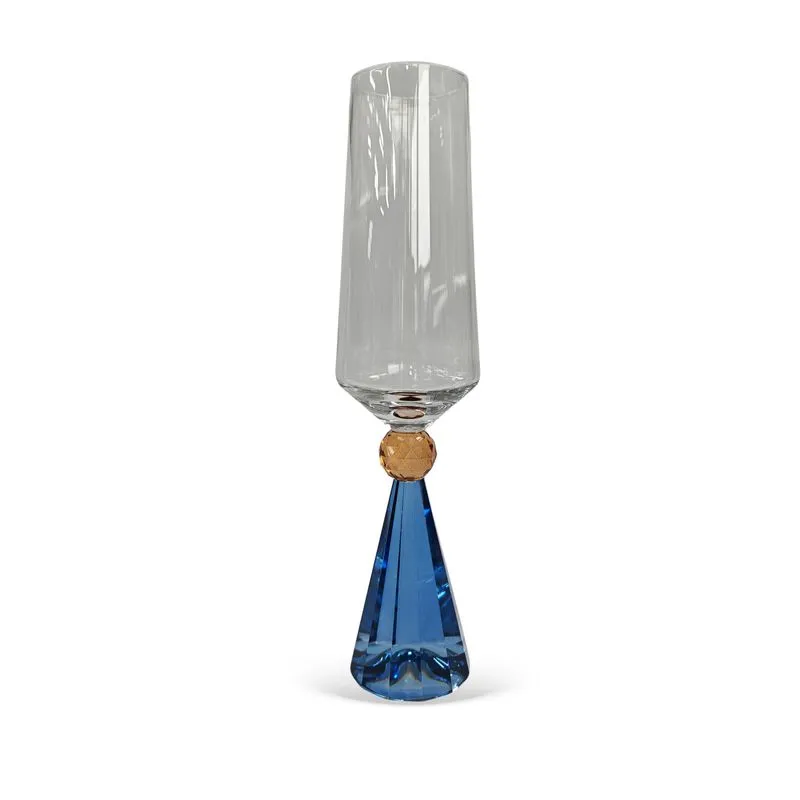 Conjunto de taças Diamond para champanhe em cristal base azul e âmbar - 6 peças - 305 ml