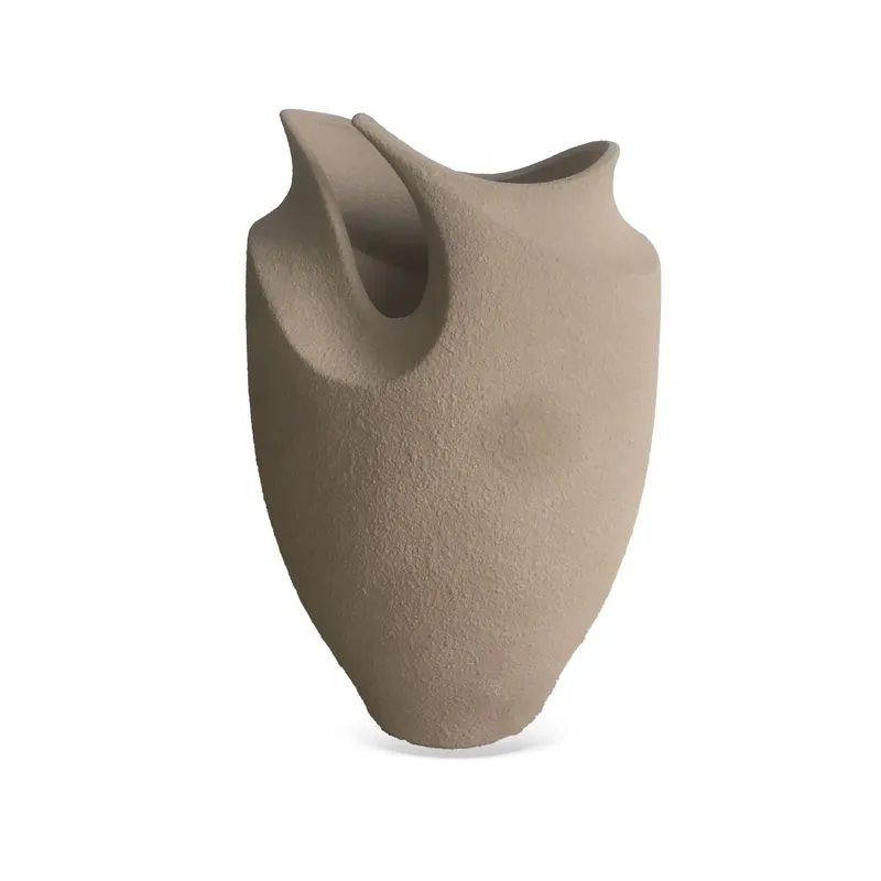 Vaso decorativo em cerâmica formato orgânico cor areia - 24x24x36cm