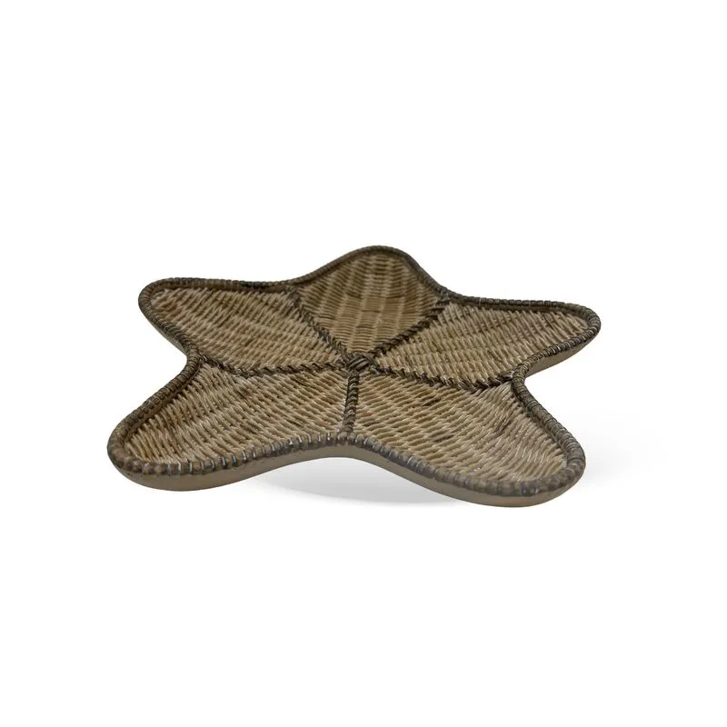 Bandeja decorativa em resina estilo palha trançada - Estrela do Mar - comprimento 21cm