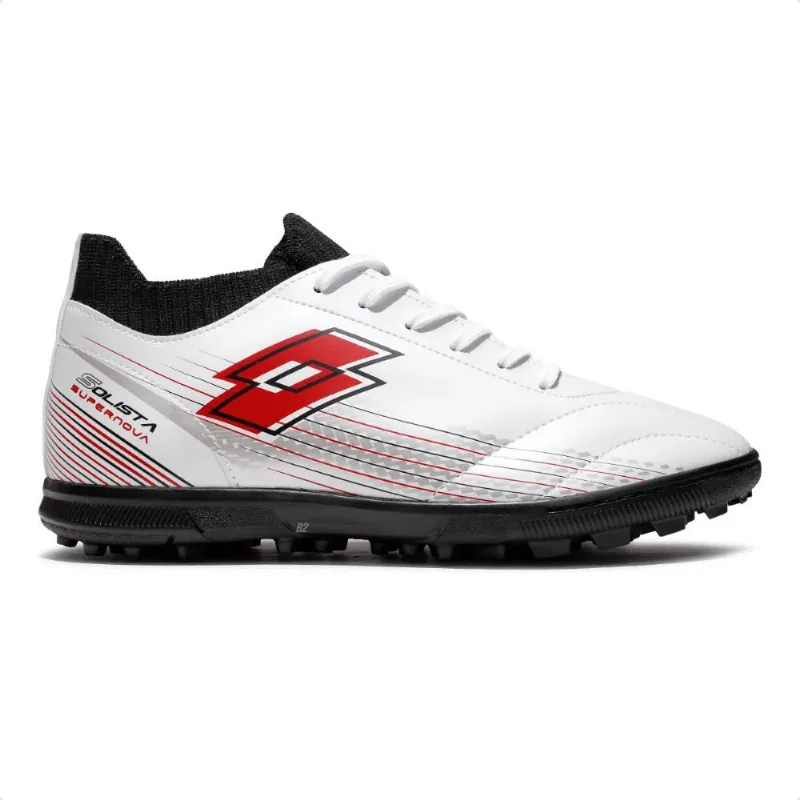 Chuteira Society Lotto Solista Supernova Masculina 43 / Branco / Vermelho