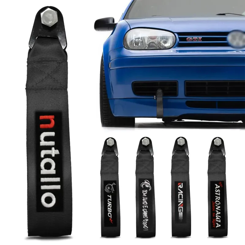 Fita de Reboque Preto Bordado Nutallo com Costura Reforçada e Estilo Tuning