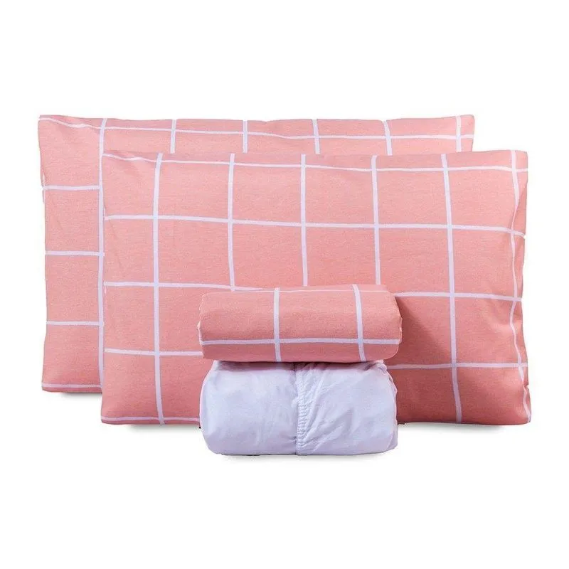 Jogo De Lençol King Classic Estampado 160 Fios 4 Peças Grid Rose