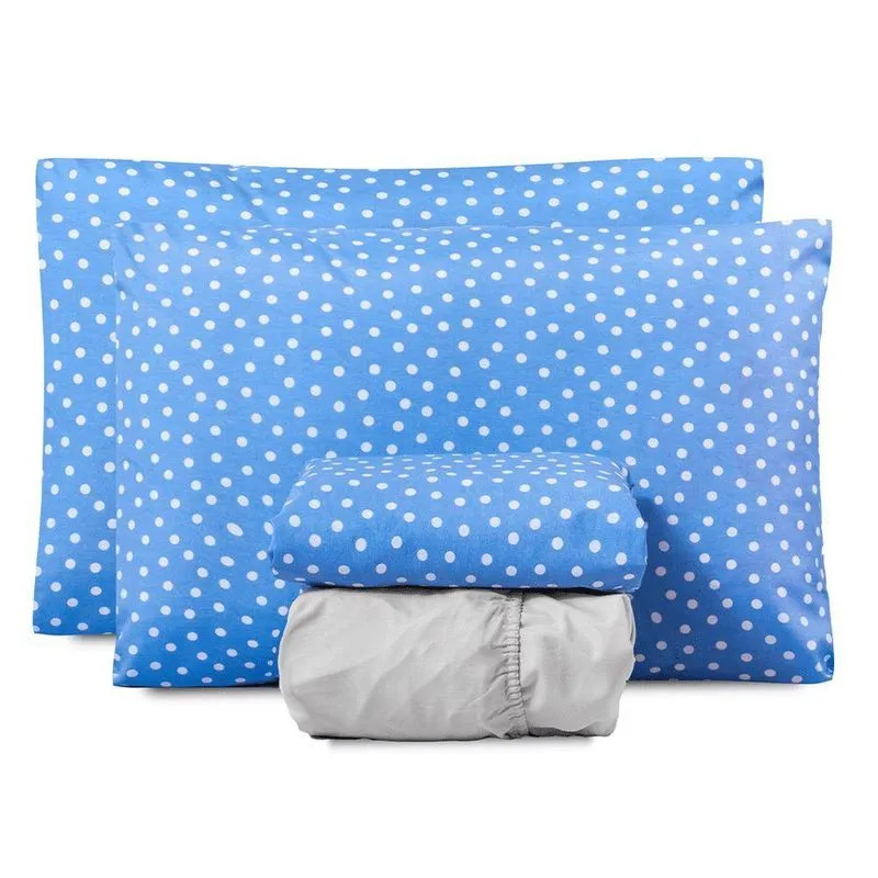 Jogo De Lençol King Classic Estampado 160 Fios 4 Peças Poa Azul