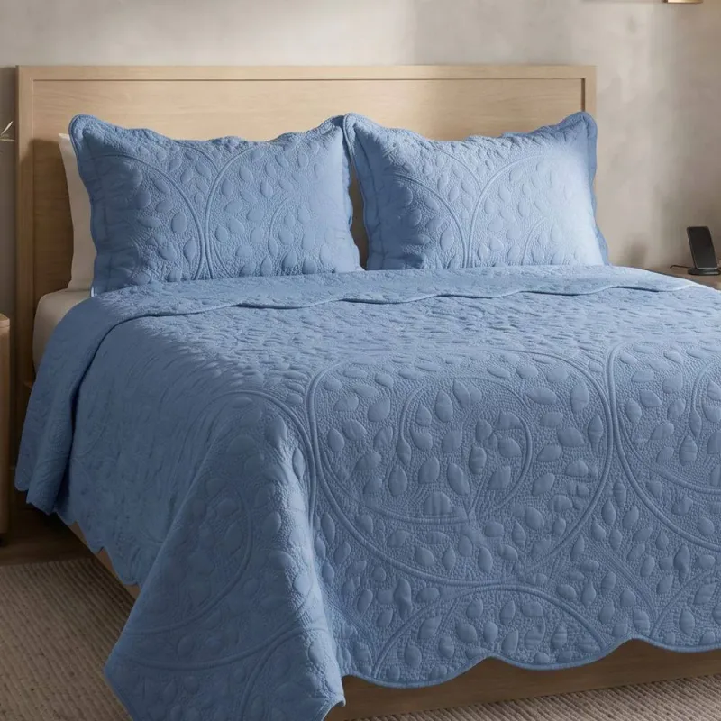 Cobre Leito Queen Vintage Micropercal 300 Fios 3 Pe�as - Azul - 100% Poli�ster - Casa Modelo Enxovais