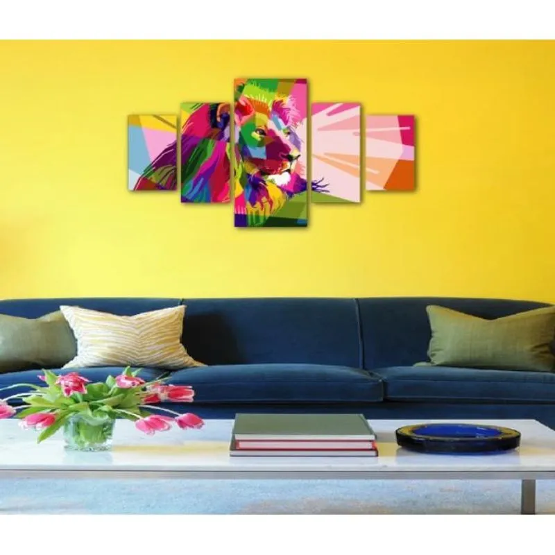 Quadro Decorativo em Mdf Mosaico Leão Aquarela Decoração Animais Quarto sala Escritorio Facil instalação Sem Pregar HD