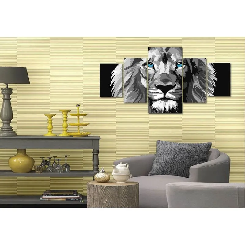 Quadro Decorativo em Mdf Mosaico Leão PeB Olho Azul Decoração Quarto Sala Facil instalação Sem Furar Fixa Forte Top HD