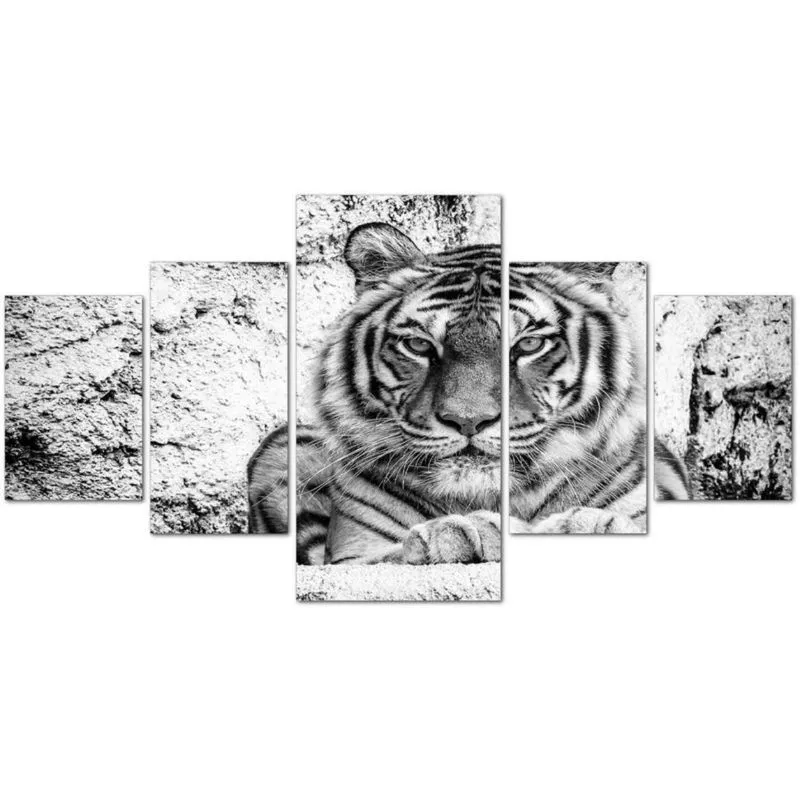 Quadro Decorativo em Mdf Mosaico Tigre Cinza Decoração Animais Quarto sala Escritorio Facil instalação Sem Furar Top Hd