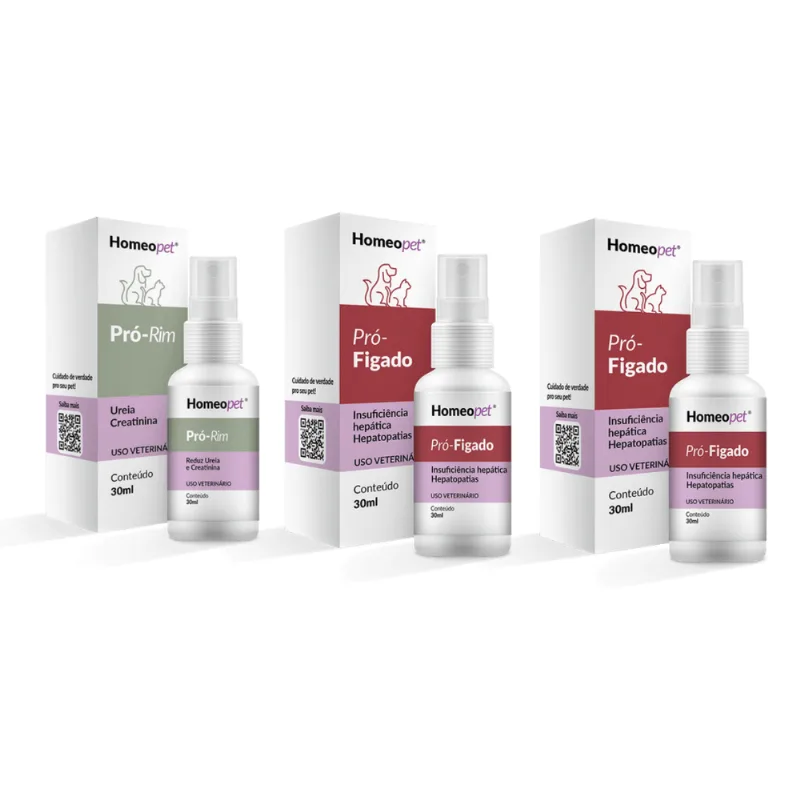 Kit 2 Pró Fígado + 1 Pró Rim Cães E Gatos Homeopet 30ml