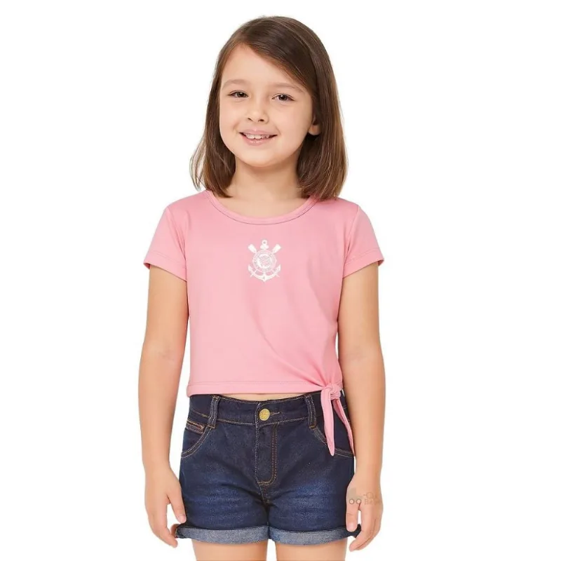 Blusa Corinthians Cropped Rosa Infantil Oficial Tam 8