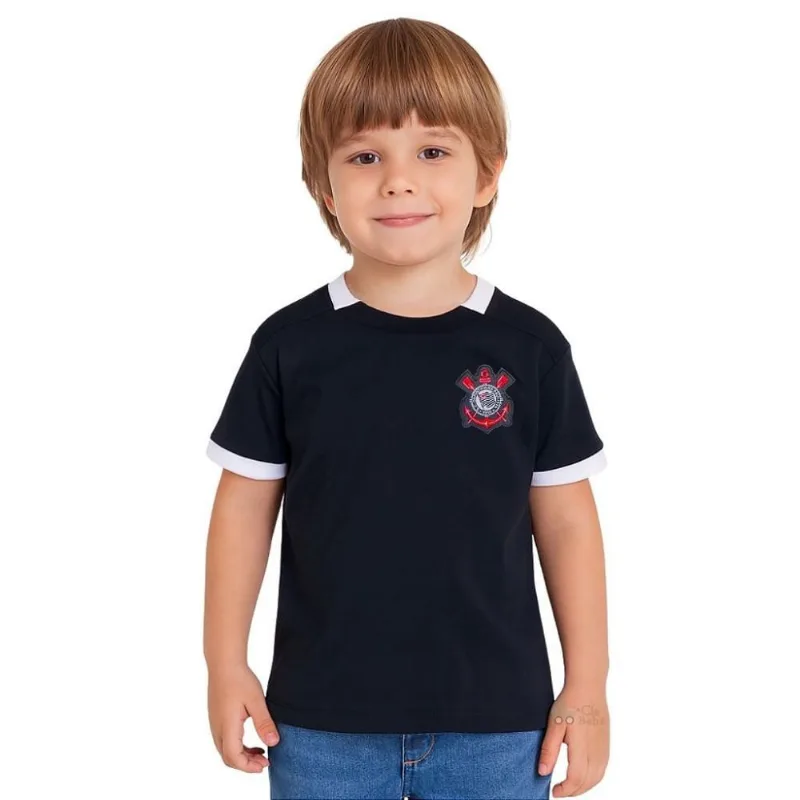 Camiseta Corinthians Infantil Preta Color Black Oficial Tam 4