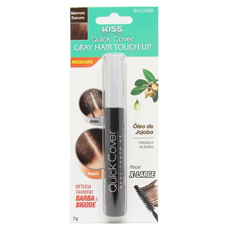 Máscara de Retoque Capilar Kiss NY - Gray Hair Touch Up Marrom Escuro