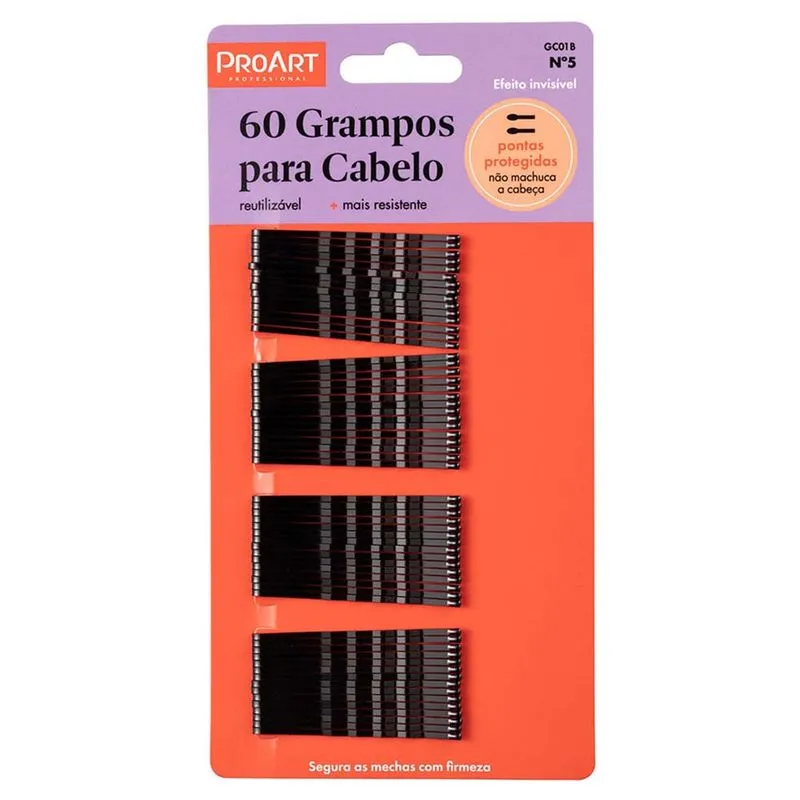 Grampos Para Cabelo ProArt N5 Preto 60 Grampos