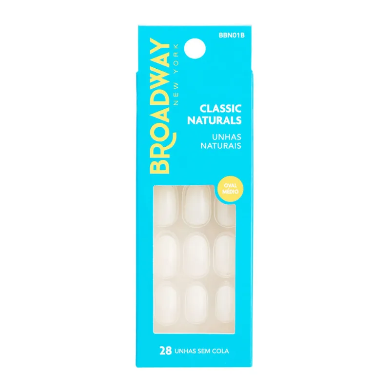 Unhas Postiças Broadway New York Classic Naturals Oval Médio com 28 Unidades