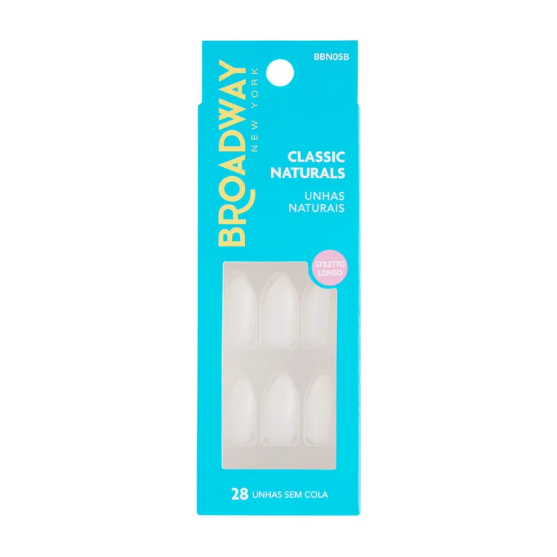 Unhas Postiças Broadway New York Classic Naturals Stiletto Longo Naturais 28 Unidades
