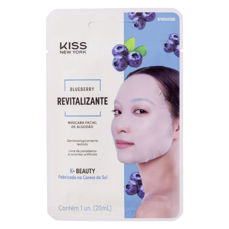 Máscara Facial de Algodão Blueberry - Kiss New York Máscara Facial de Algodão – Blueberry