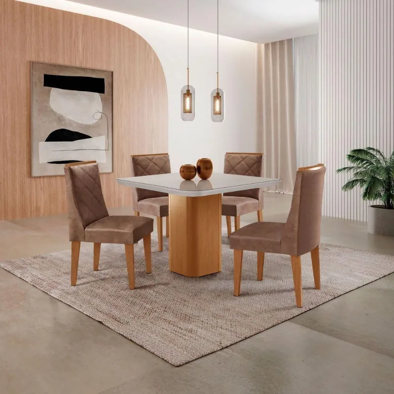 Mesa De Jantar Eloise Canto Copo 4 Cadeiras Isadora Moderna Tork/off White/ - Moderna