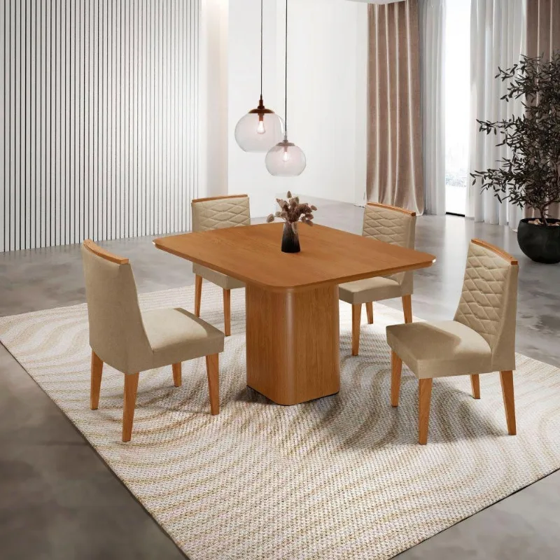 Mesa De Jantar Eloise Canto Copo 4 Cadeiras Moderna Mobília Turim 07/ - Moderna