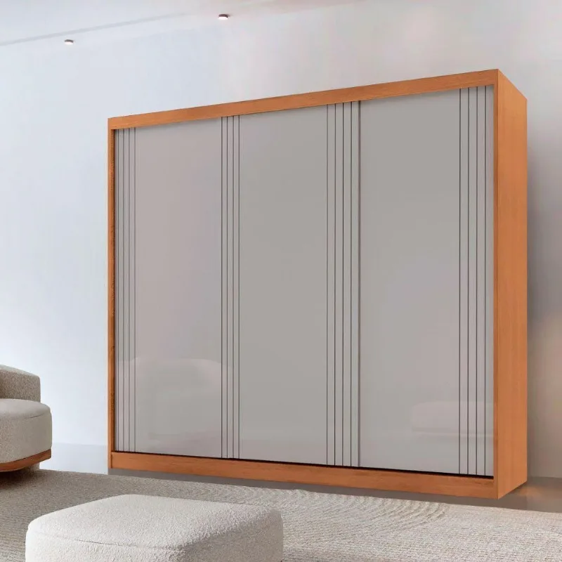 Guarda Roupa Casal Connor 100% Mdf 3 Portas E 2 Gavetas Naturalle/off White - Moderna