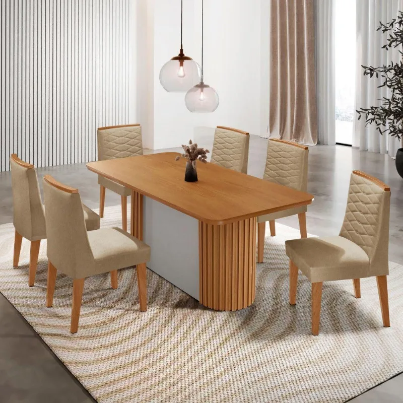 Mesa De Jantar Aspen Com 6 Cadeiras Eloise Moderna Mobília Turim 07 Naturale - Moderna