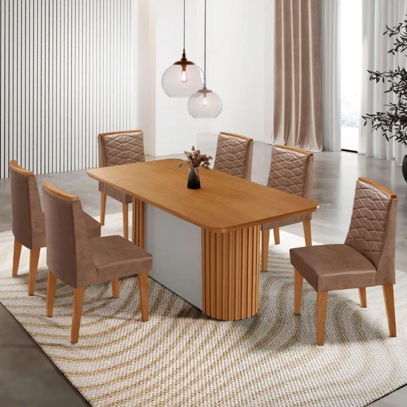 Mesa De Jantar Aspen Com 6 Cadeiras Eloise Moderna Mobília Tork - Moderna