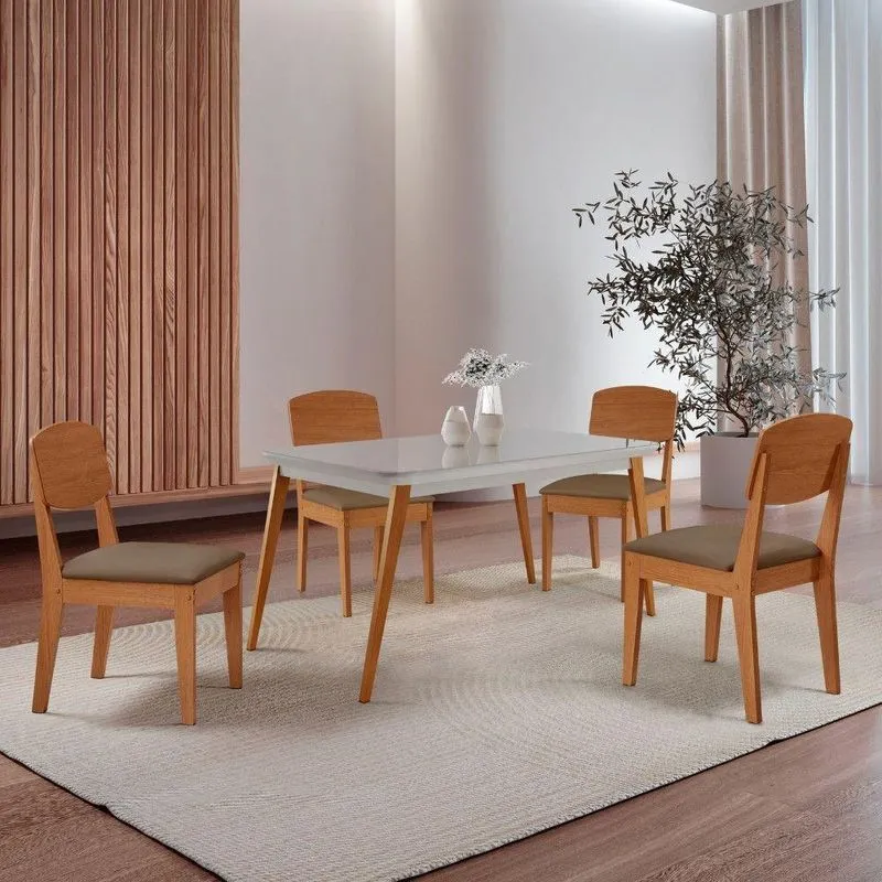 Mesa De Jantar Copper 120cm Tampo Mdf Vidro 4 Cad Copper Veludo Capuccino/off/nat/serig Off