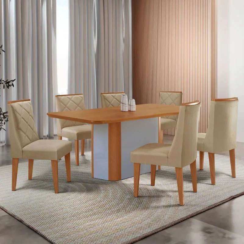 Mesa De Jantar Isadora Tampo MDF 6 Cadeiras Isadora Moderna Turim 07 - Moderna