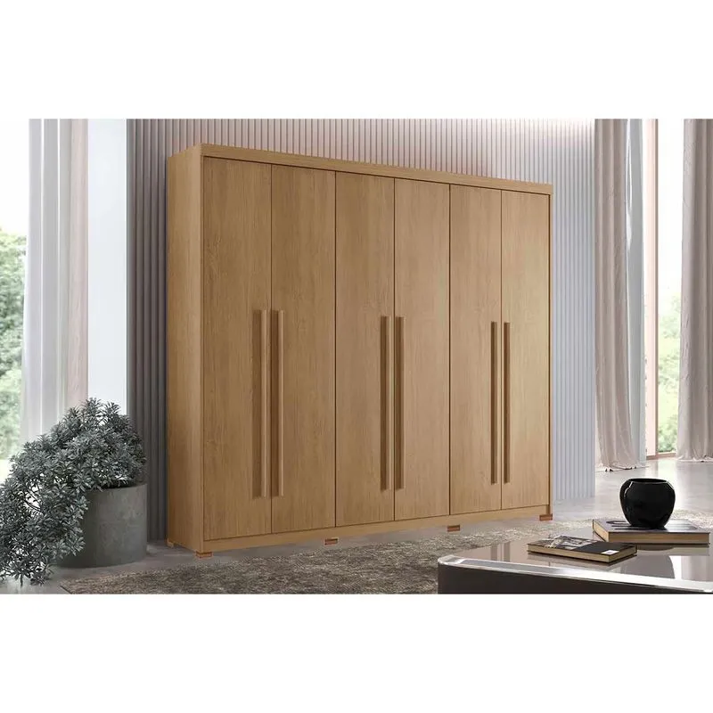 Guarda Roupa Casal 6 Portas (4 Frisadas) e 2 Gavetas c/ Pés Hawaii Naturale/Off White - Rufato