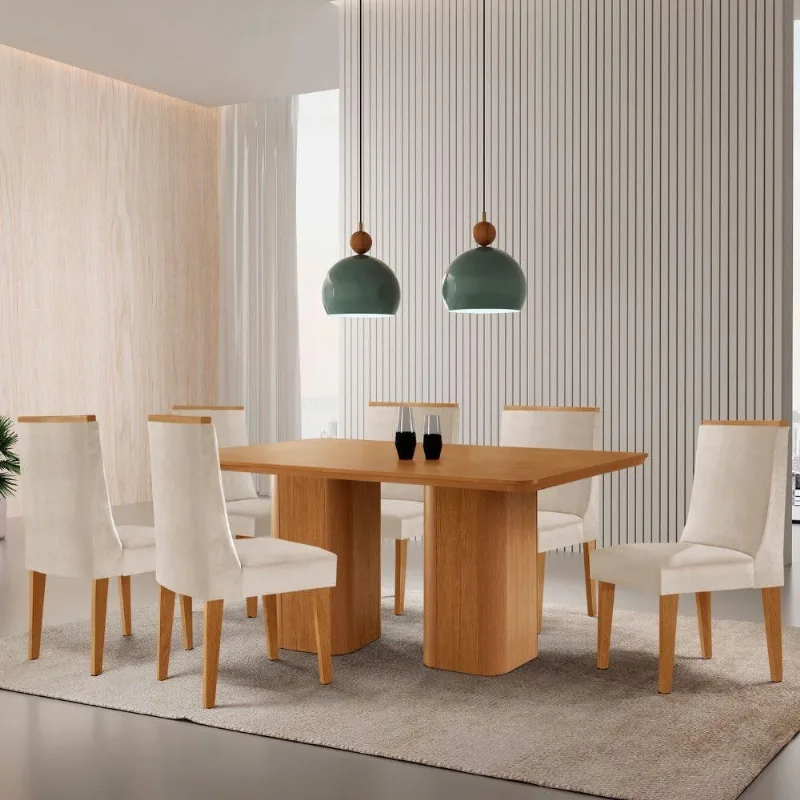 Mesa De Jantar Eloise 180 cm Tampo Mdf 6 Cadeiras Lisboa - Moderna