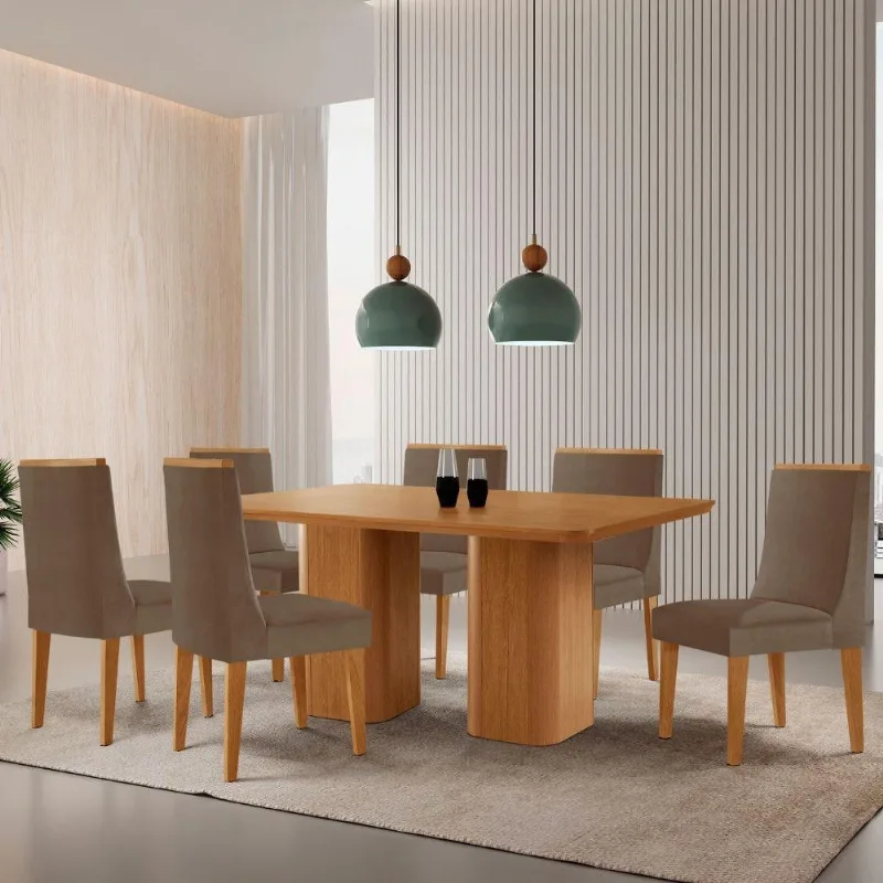Mesa De Jantar Eloise 16 Cadeiras Lisboa Veludo Capuccino - Moderna